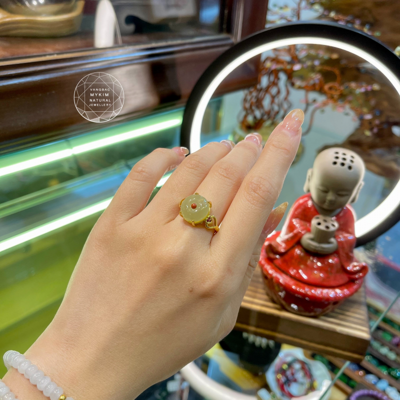 Nhẫn Ngọc Hetian - Bạc si vàng 18k