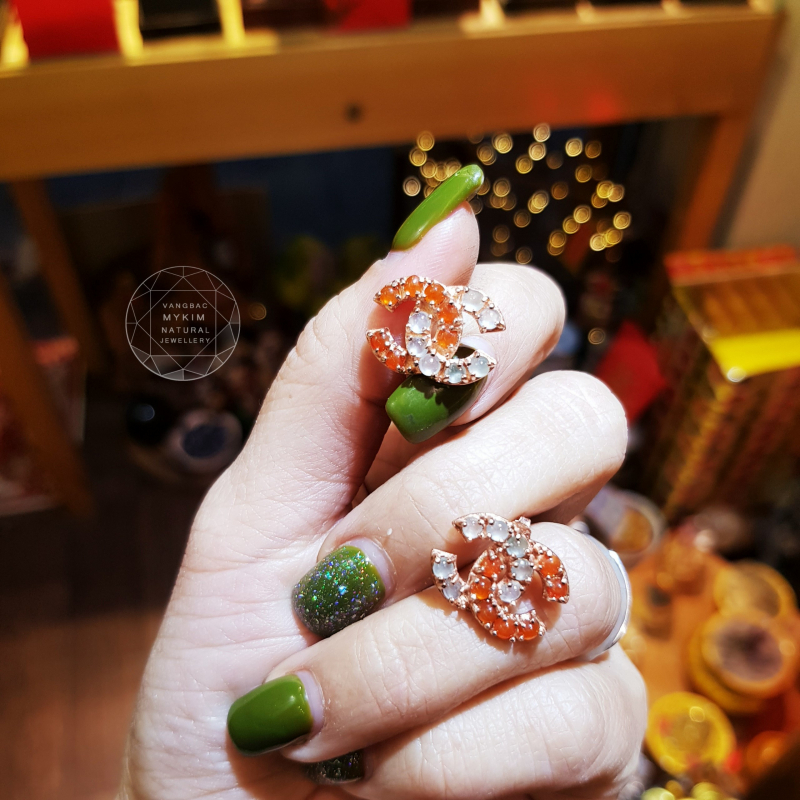 Bông tai Băng Ngọc Phỉ Thúy 2 màu - Bạc si vàng 18k - Myanmar