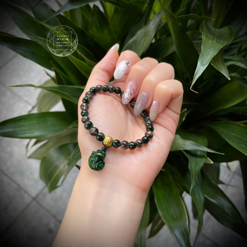 Vòng Ngọc Phỉ Thúy Hồ Ly + TA Tóc đen - Vàng tây