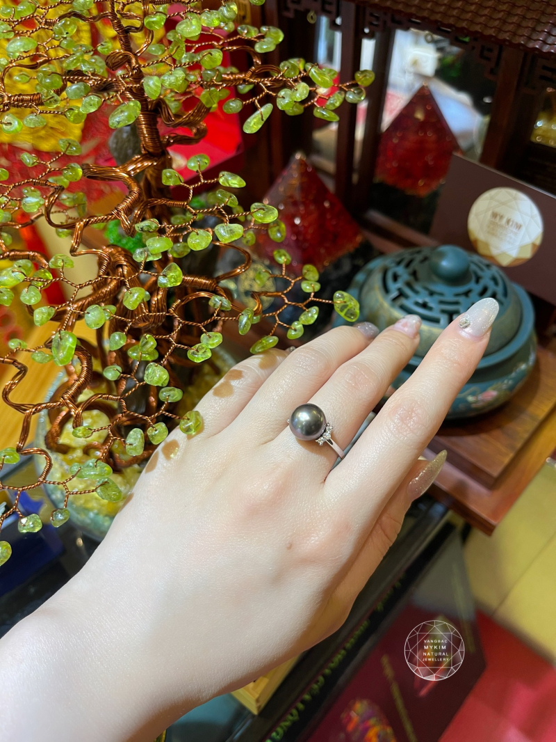 Nhẫn Ngọc Trai Đen Vàng trắng 14k - 18k