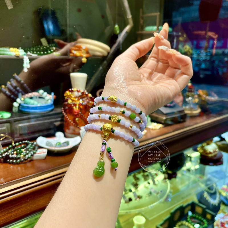 Vòng Ngọc Phỉ Thúy Tử La Lan kết Ngọc Bích - Mix Vàng