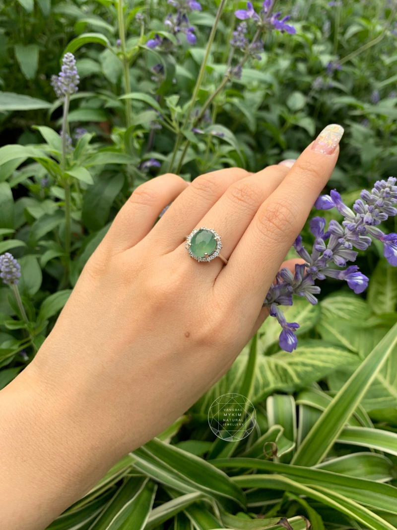 💚 NHẪN NGỌC PHỈ THÚY MYANMAR – BỌC BẠC SI VÀNG TRẮNG 18K | THIẾT KẾ TINH GIẢN, THANH LỊCH