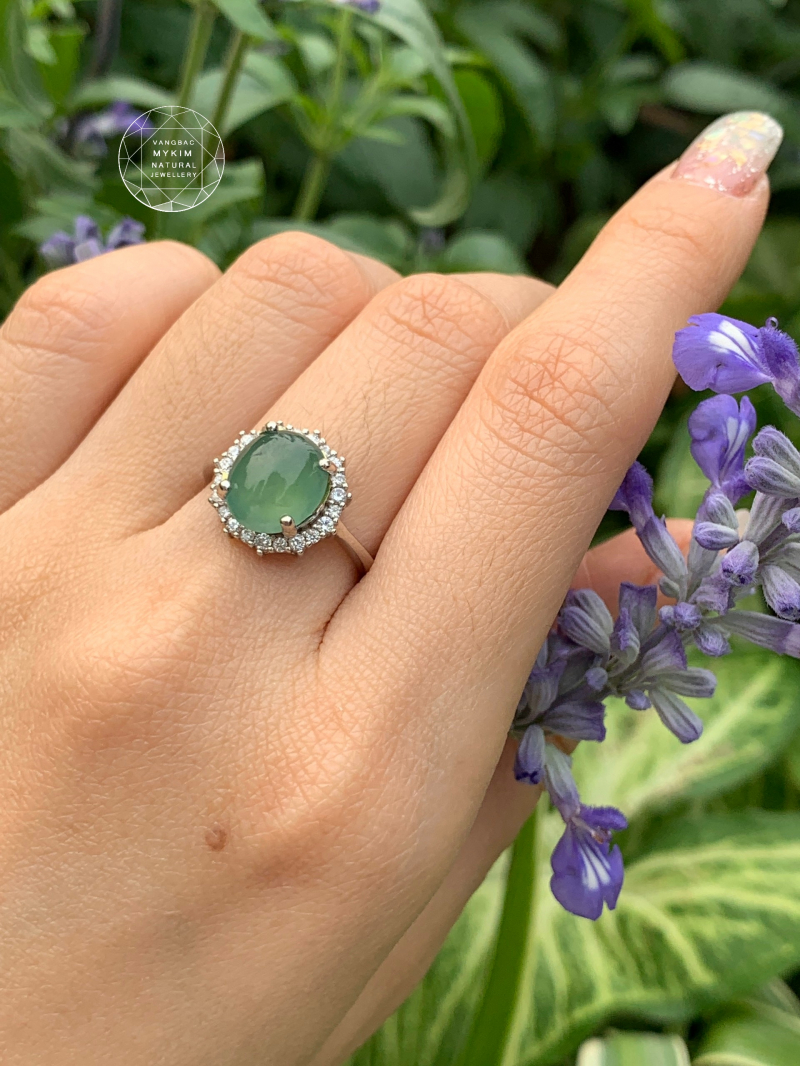 💚 NHẪN NGỌC PHỈ THÚY MYANMAR – BỌC BẠC SI VÀNG TRẮNG 18K | THIẾT KẾ TINH GIẢN, THANH LỊCH