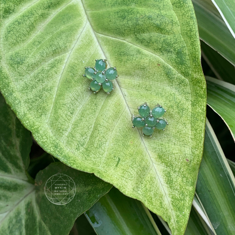Bông tai ngọc phỉ thúy - bạc si vàng trắng 18k - MS01