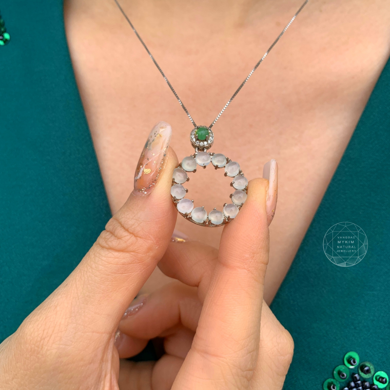 Mặt dây Băng Ngọc Phỉ Thúy Myanmar - Bạc si vàng trắng 18k