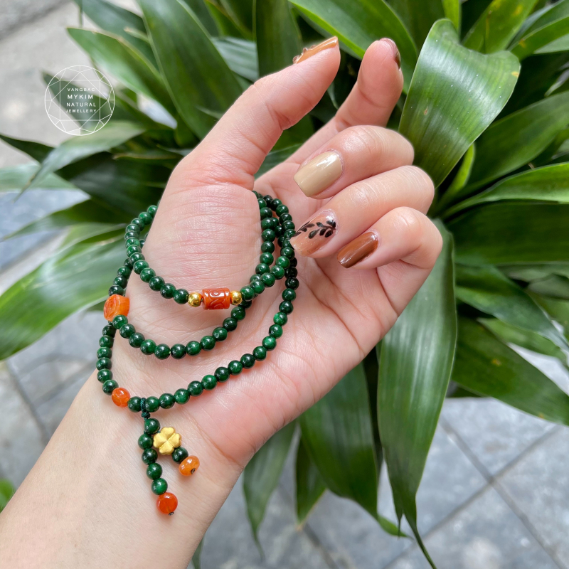 Chuỗi 3v Đá Sơn thủy mix Ngọc Phỉ Thúy - Mix Vàng 