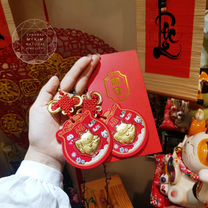 Dây treo Mèo Thần Tài Dát Vàng