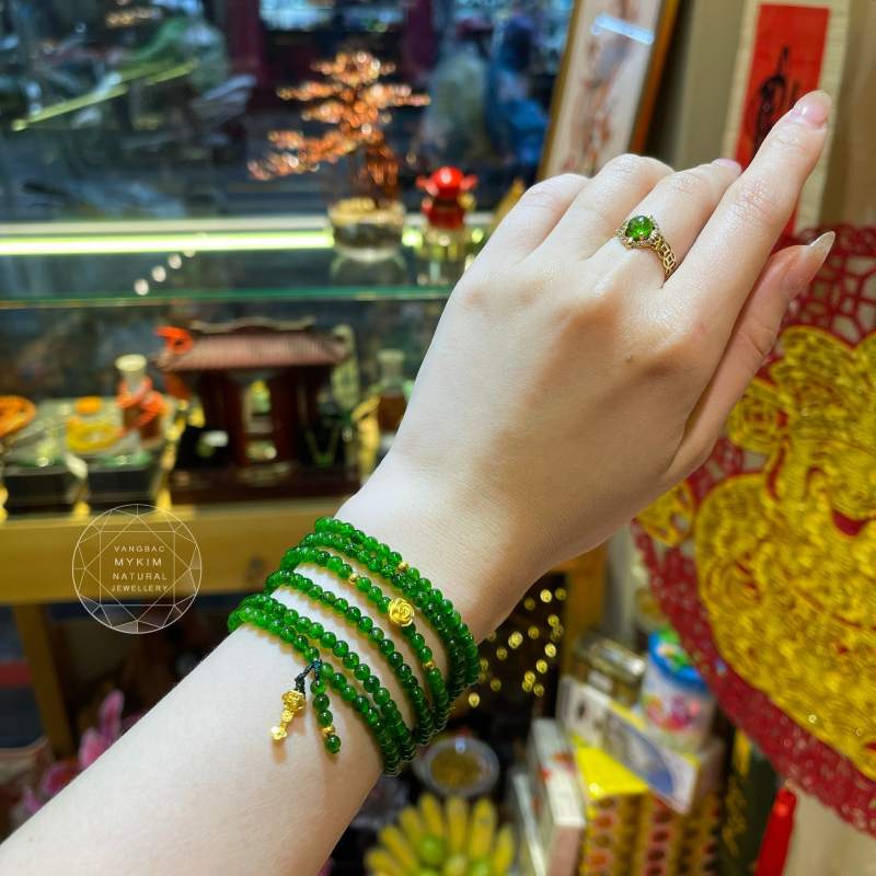 Vòng Diopside mix Vàng - Gậy như ý - Hoa Hồng