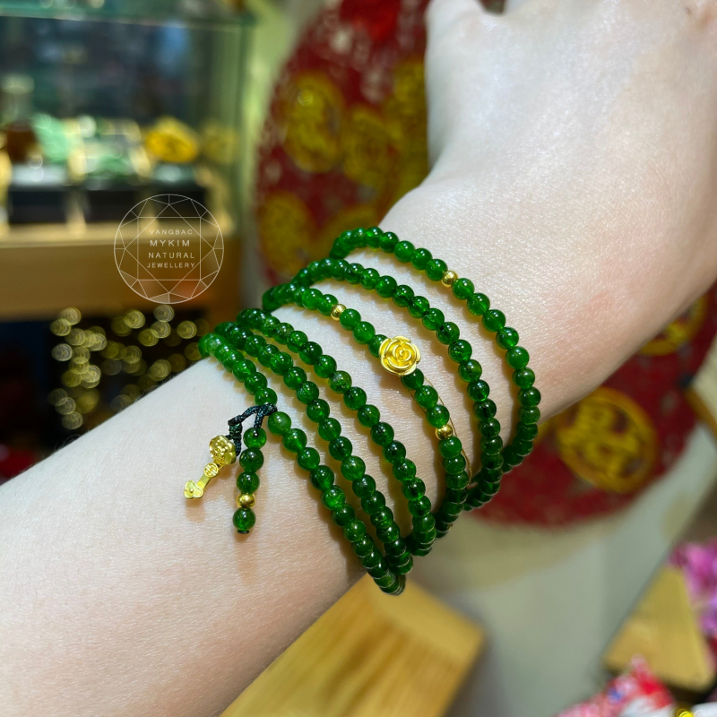 Vòng Diopside mix Vàng - Gậy như ý - Hoa Hồng