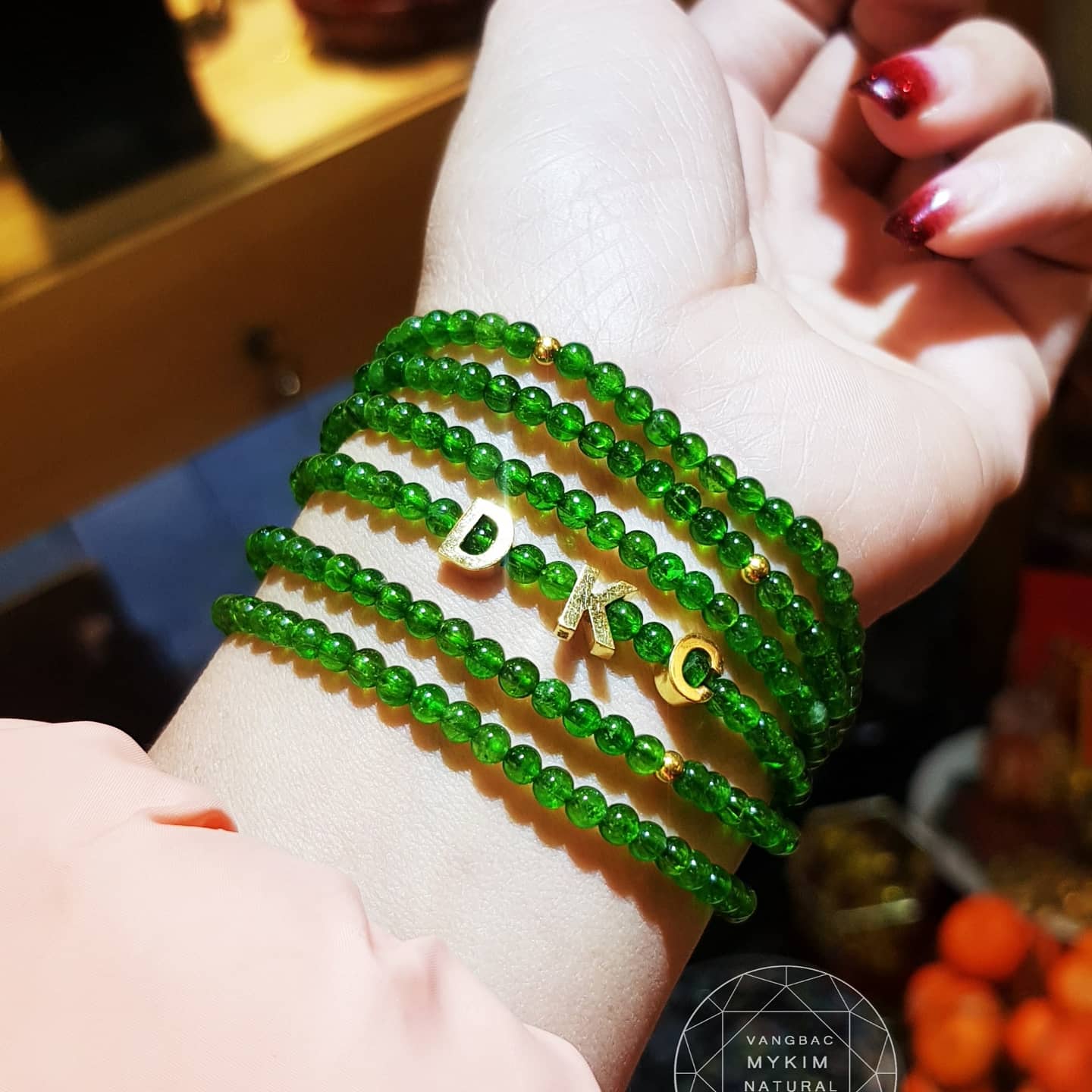 Vòng Diopside mix Mặt chữ vàng 14k theo yêu cầu