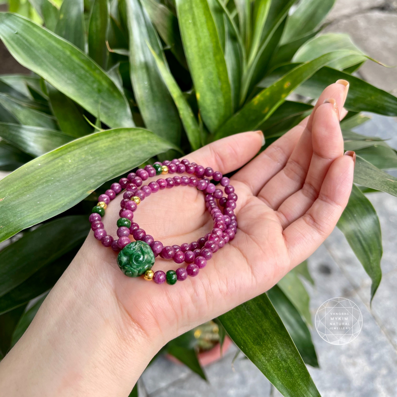 Chuỗi RUBY - Hồng Ngọc mix Ngọc Phỉ Thúy - Vàng 24k - VIP