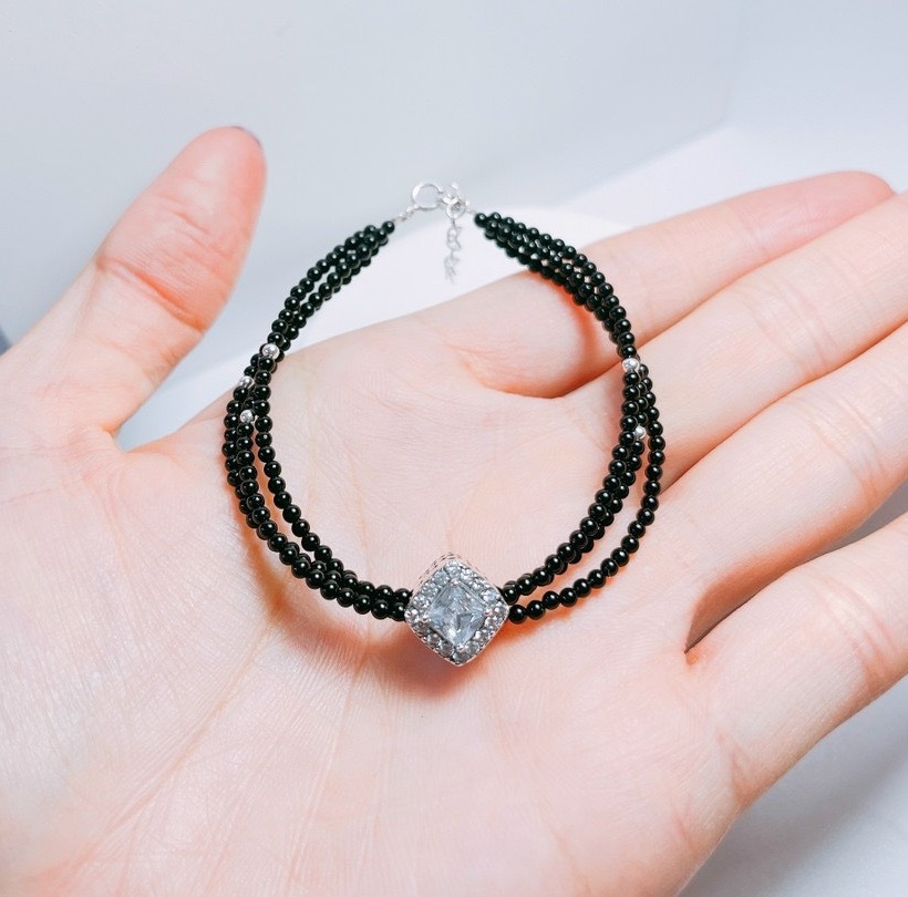 Vòng đá Tektit mix Bạc si vàng trắng 18k