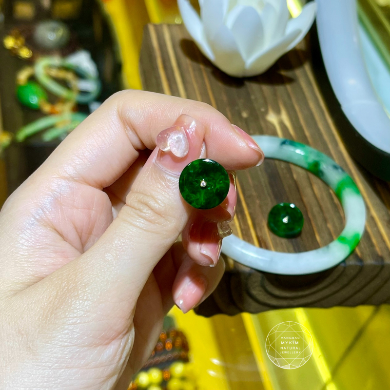Bông Tai Đồng Điếu - Ngọc Phỉ Thúy - Vàng 10k - 14k