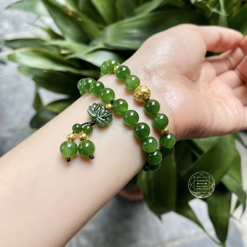 💚 Vòng Ngọc Bích Nephrite • Hoa Sen Mix Vàng • Tài Lộc & Bình An