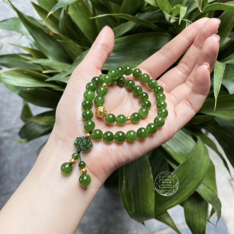 💚 Vòng Ngọc Bích Nephrite • Hoa Sen Mix Vàng • Tài Lộc & Bình An