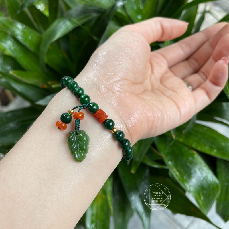 Vòng đá Sơn Thủy mix Ngọc Bích + Ngọc Phỉ Thúy - Mix Vàng 