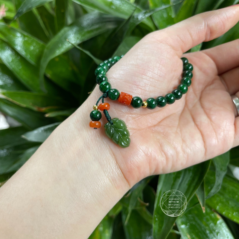 Vòng đá Sơn Thủy mix Ngọc Bích + Ngọc Phỉ Thúy - Mix Vàng 