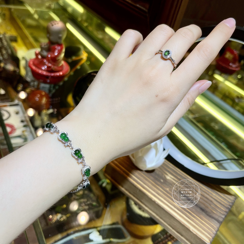 💍 NHẪN NGỌC PHỈ THÚY HOÀNG ĐẾ – IMPERIAL JADEITE | BỌC BẠC SI VÀNG TRẮNG 18K | THÂN NHẪN ĐỐT TRÚC CÁCH ĐIỆU