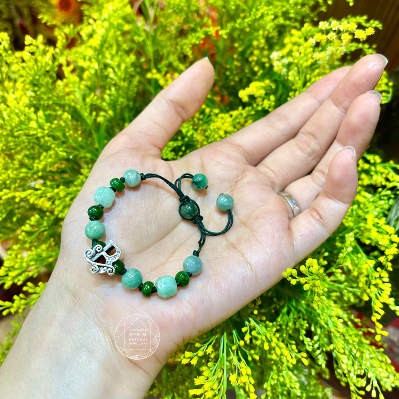 Vòng dây tết Ngọc Phỉ Thúy - mix Bạc 925 chữ cái ABC...