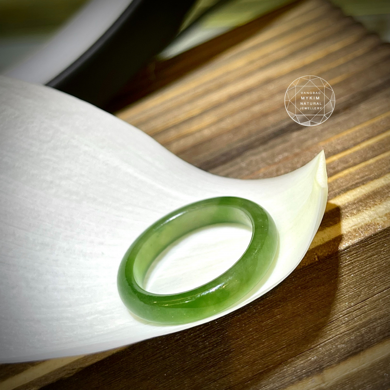 💚 Nhẫn Ngọc Bích Nephrite Bản Hẹ • Size 18 • Tài Lộc & Bình An