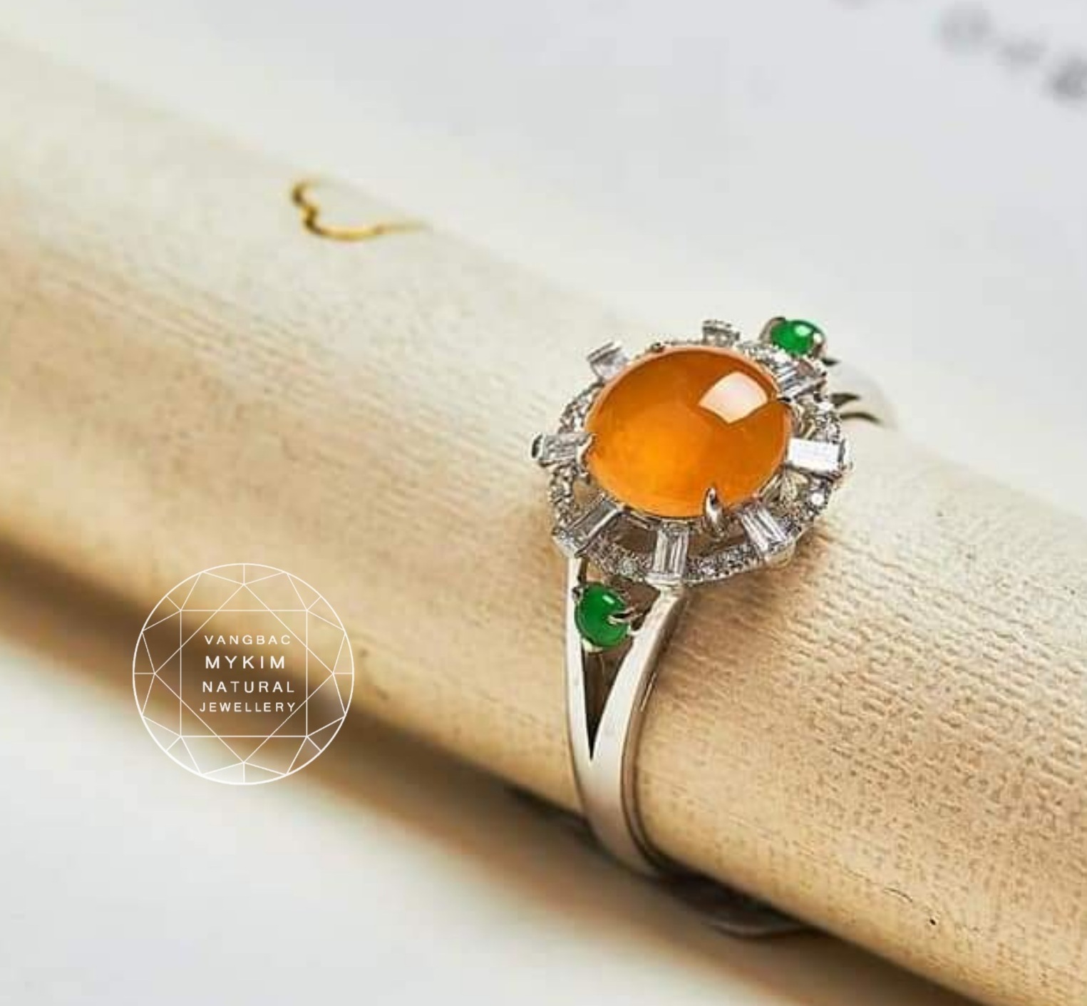 Nhẫn Ngọc Phỉ Thúy thiết kế - Bọc Vàng trắng 10k - 14k - 18k - MS002