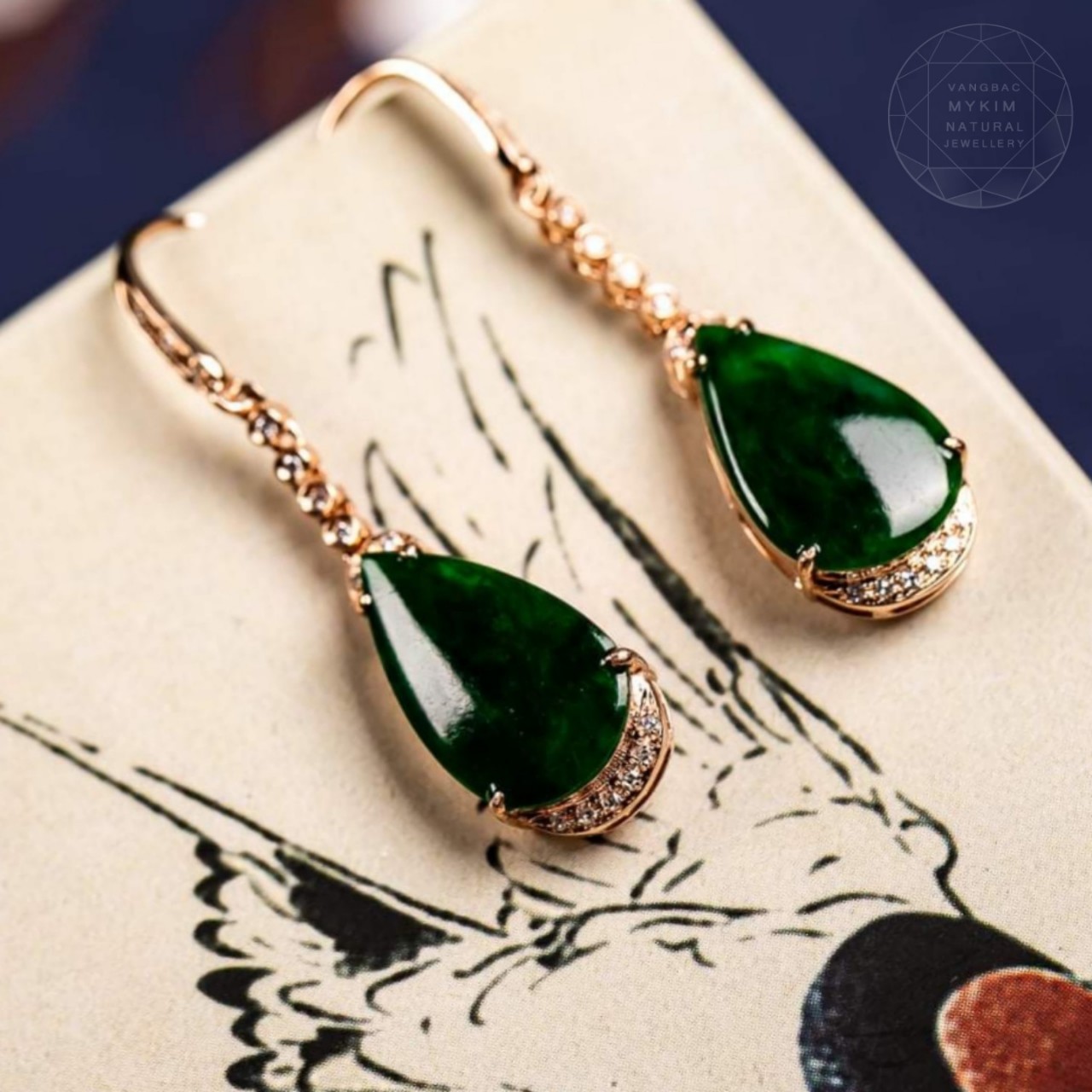 Bông Tai Ngọc Phỉ Thúy Giọt Nước - Bọc Vàng 10k - 14k - 18k