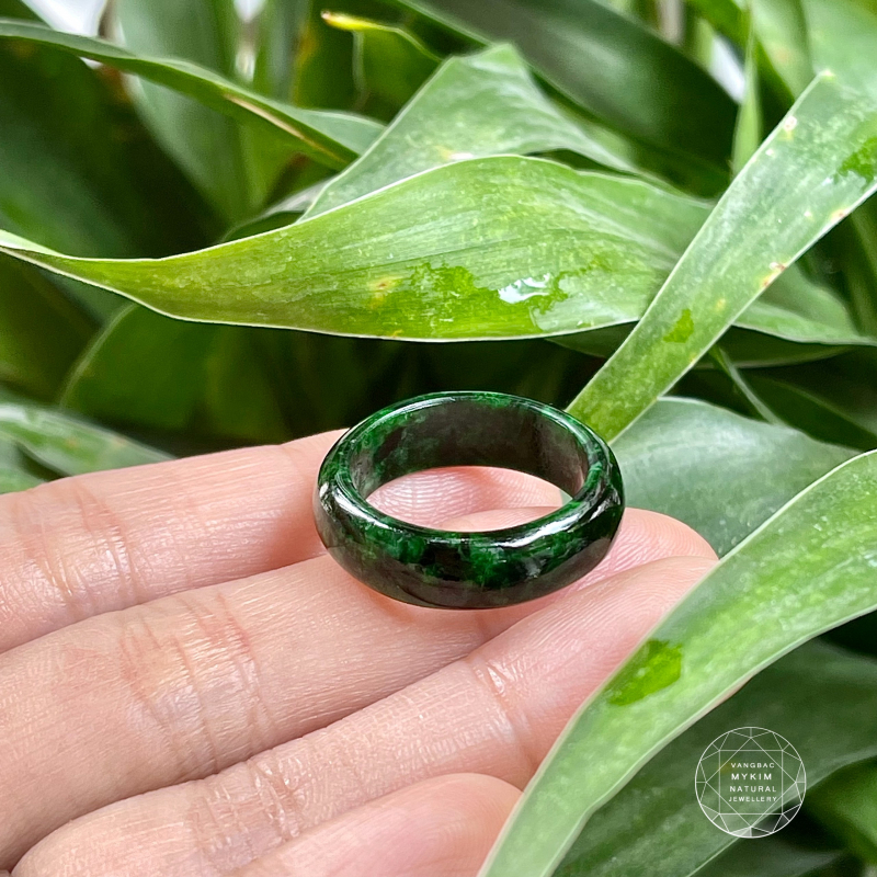 💚 NHẪN NGỌC PHỈ THÚY NGUYÊN KHỐI | VÂN NGỌC RÊU ĐẬM – THIẾT KẾ UNISEX, NHIỀU SIZE