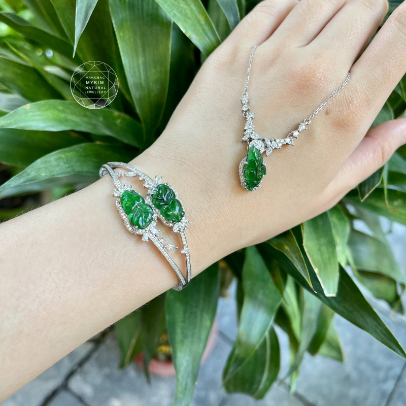 Kiềng Cá Chép Phỉ Thúy Hoàng Đế - Imperial Jadeite - Bọc bạc si vàng trắng 18k