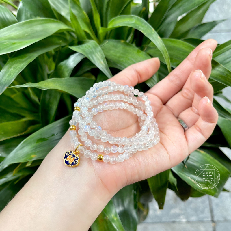 Chuỗi Vòng Đá Mặt Trăng vip charm Cát Tường Vàng 