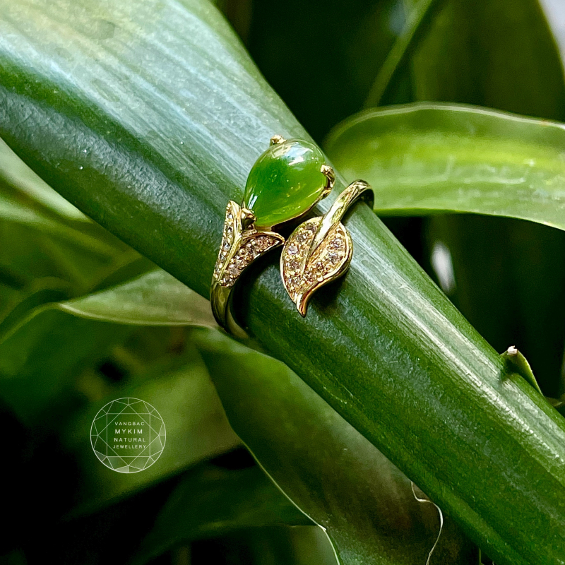 💍 Nhẫn Nụ Hoa Ngọc Bích Nephrite • Bọc Vàng 14k - 18k • Trang Sức Phong Thủy Tài Lộc & Tình Duyên