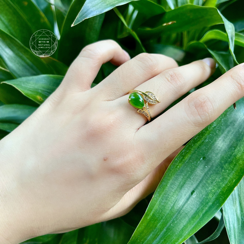 💍 Nhẫn Nụ Hoa Ngọc Bích Nephrite • Bọc Vàng 14k - 18k • Trang Sức Phong Thủy Tài Lộc & Tình Duyên