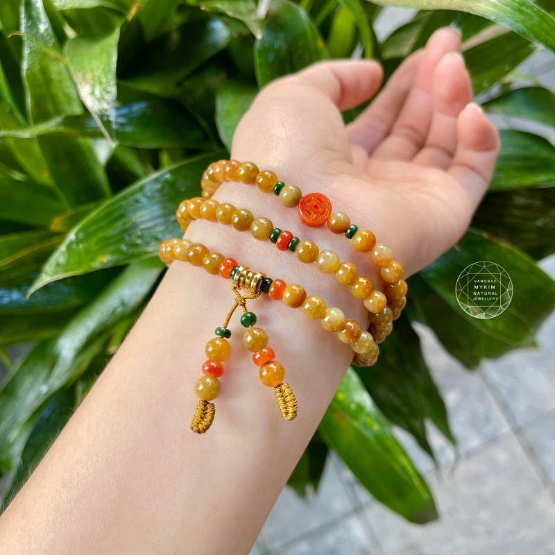 Chuỗi 3 Vòng Ngọc Phỉ Thúy Vàng mix Pk Vàng 10k