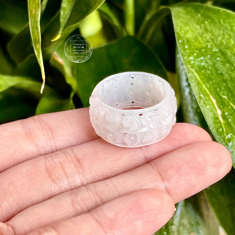 💎 Nhẫn Băng Ngọc Phỉ Thúy – Điêu Khắc Thủ Công | Jadeite Myanmar | Size 19