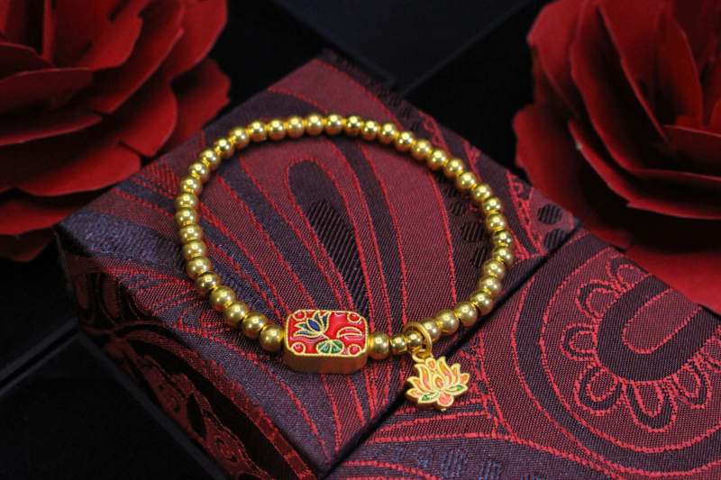 Lắc tay Hoa Sen - Charm Vàng 24k nguyên chất