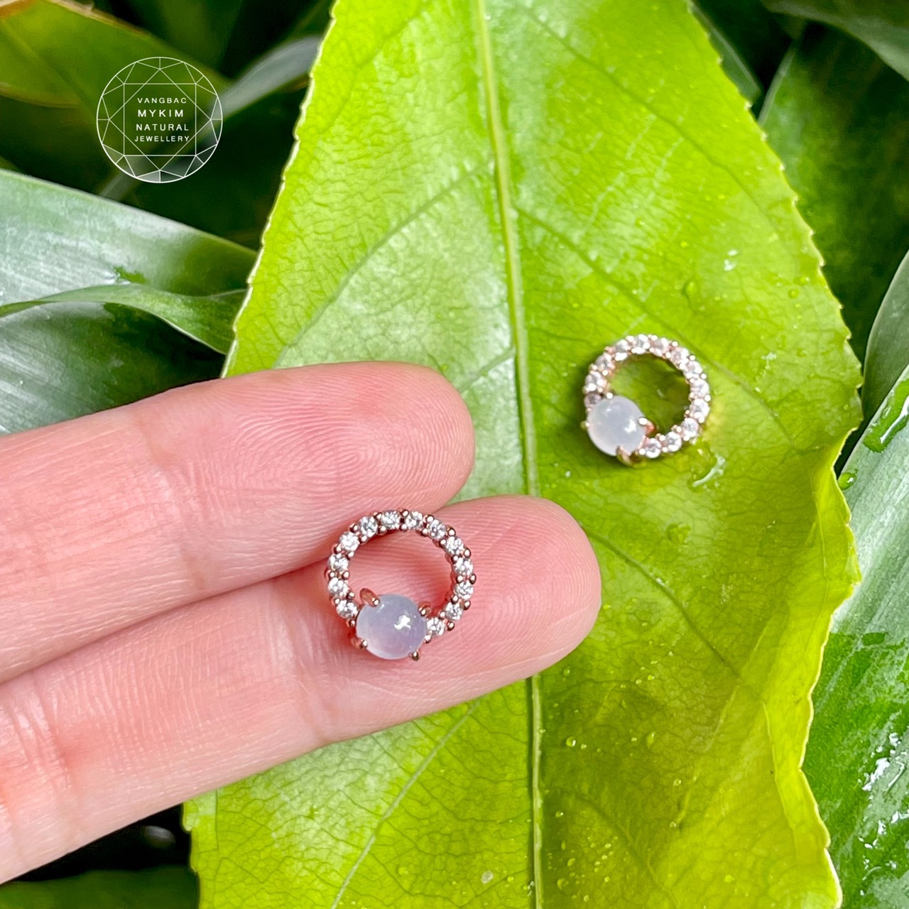 Bông tai đính Ngọc Phỉ Thúy viền đá