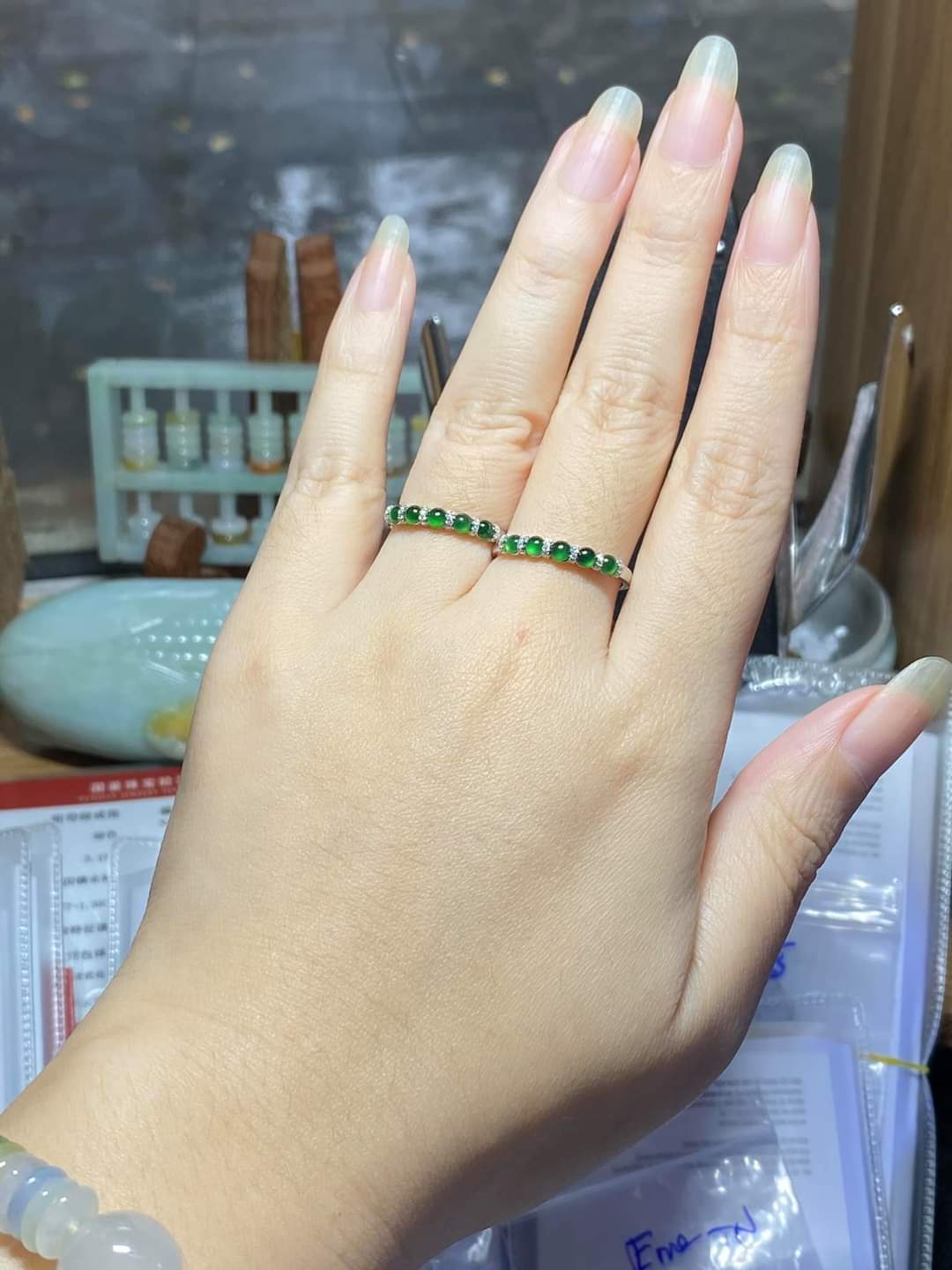 💚 Nhẫn Ngọc Phỉ Thúy – Thiết Kế 5 Viên Cách Điệu | Vàng 10k | 14k | 18k