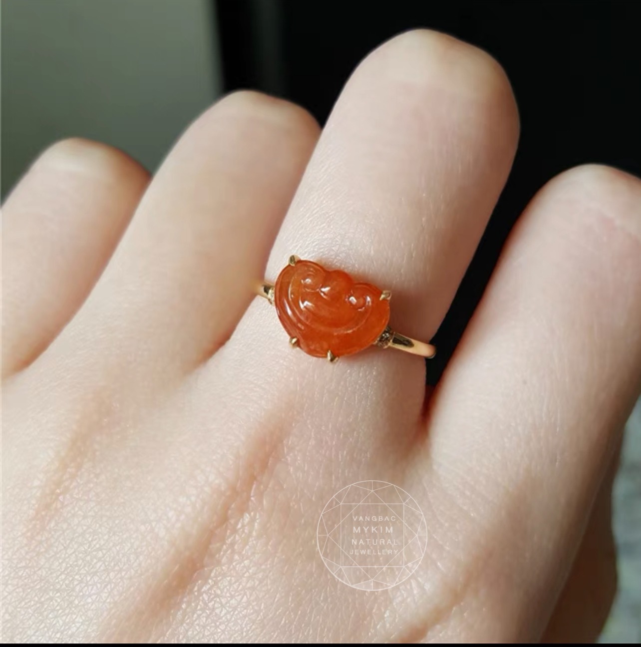 Nhẫn Linh Chi ngọc Jadeite bọc vàng 10k - 14k - 18k