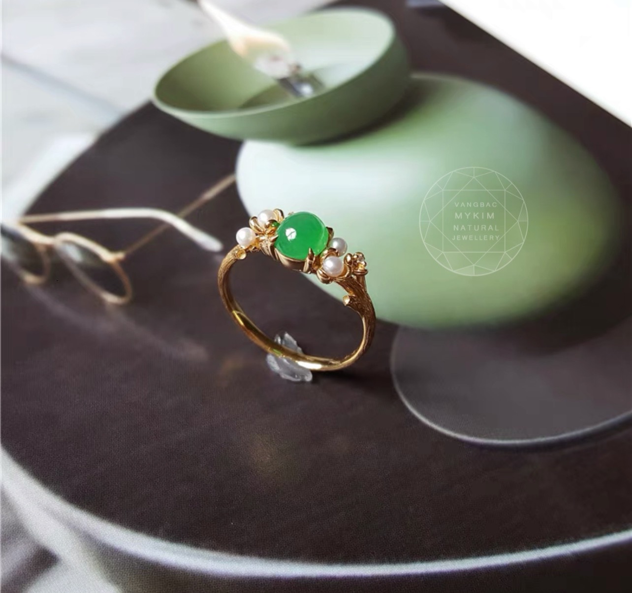 Nhẫn Ngọc Jadeite - Ngọc Trai - Vàng 10k - 14k - 18k