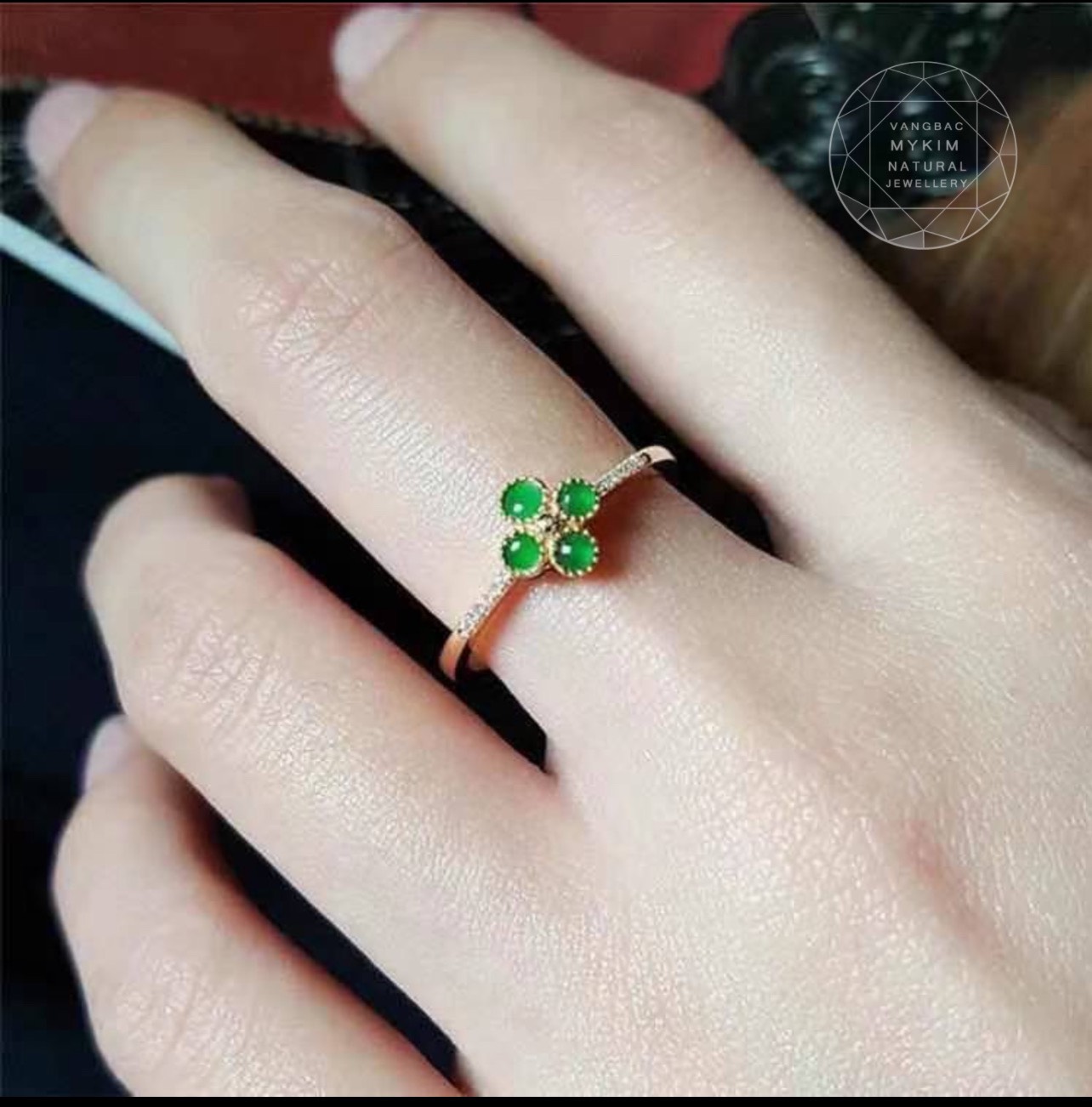 Nhẫn Ngọc Jadeite Hoa Bốn Lá - Vàng 10k - 14k - 18k