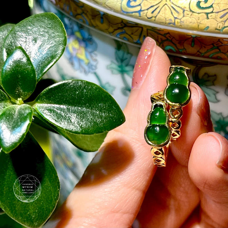 Nhẫn Hồ Lô Ngọc Jadeite xanh đậm - Vàng 14k