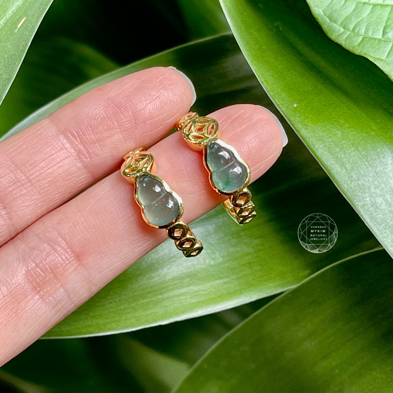 🌿 Nhẫn Hồ Lô Băng Ngọc Phỉ Thúy – Vàng 14k – Thiết Kế Kim Tiền Thu Hút Tài Lộc