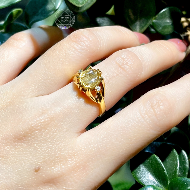 💍 Nhẫn Thạch Anh Tóc Vàng Đồng Hướng – Tinh Tế Phối Vàng 10k | 14k | 18k ✨