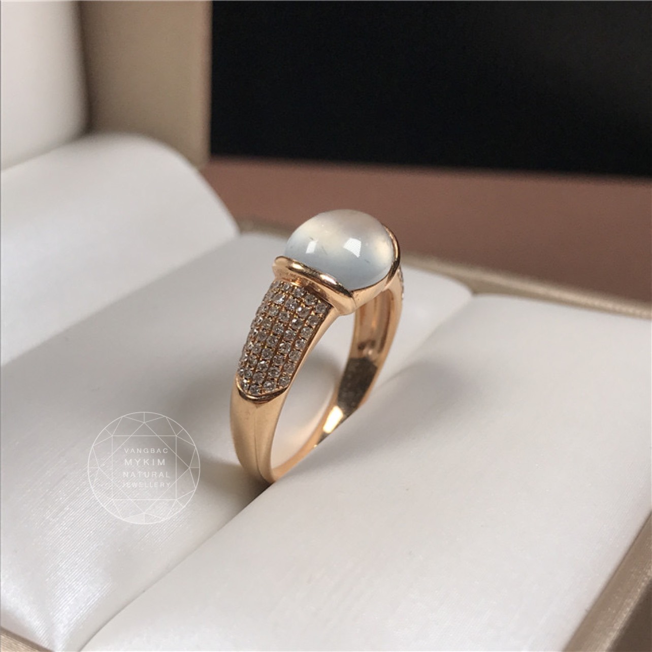 💫 Nhẫn Băng Ngọc Phỉ Thúy – Vàng 10k | 14k | 18k – Đính Kim Cương Moissanite