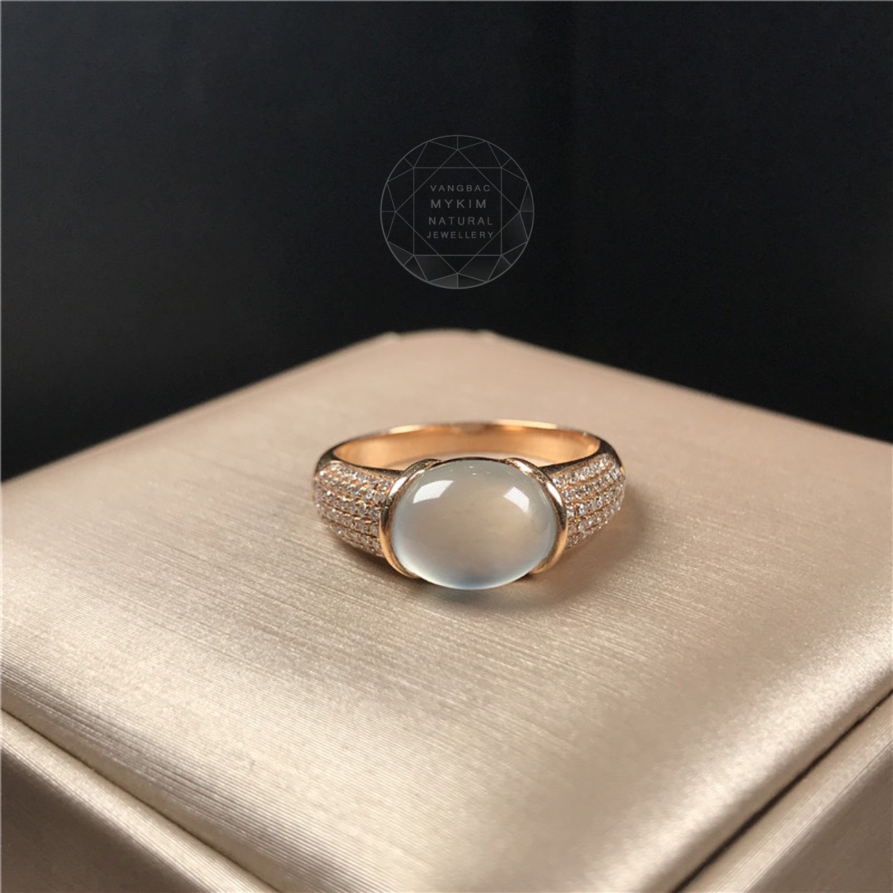 💫 Nhẫn Băng Ngọc Phỉ Thúy – Vàng 10k | 14k | 18k – Đính Kim Cương Moissanite