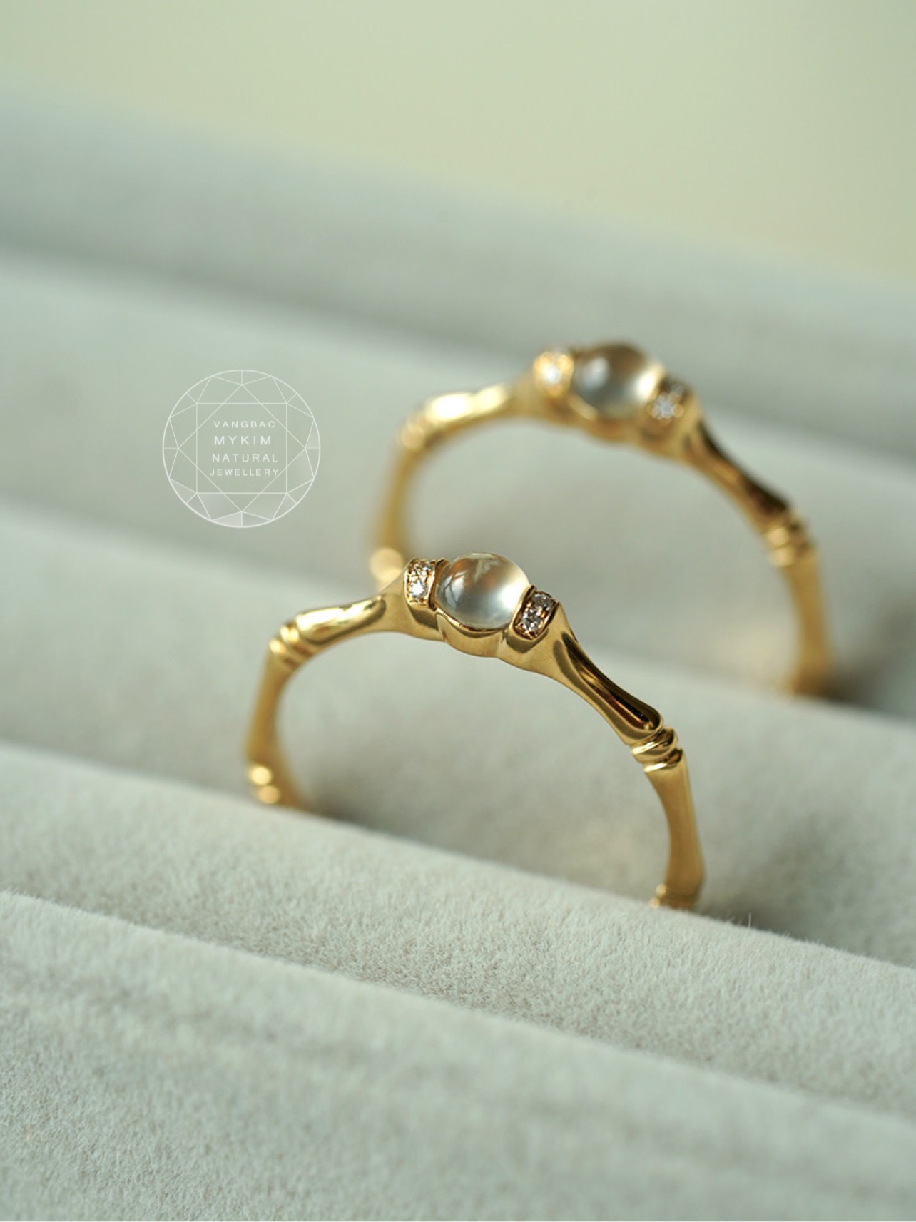 Nhẫn Băng Ngọc Phỉ Thúy đính kim cương mois - Vàng 14k
