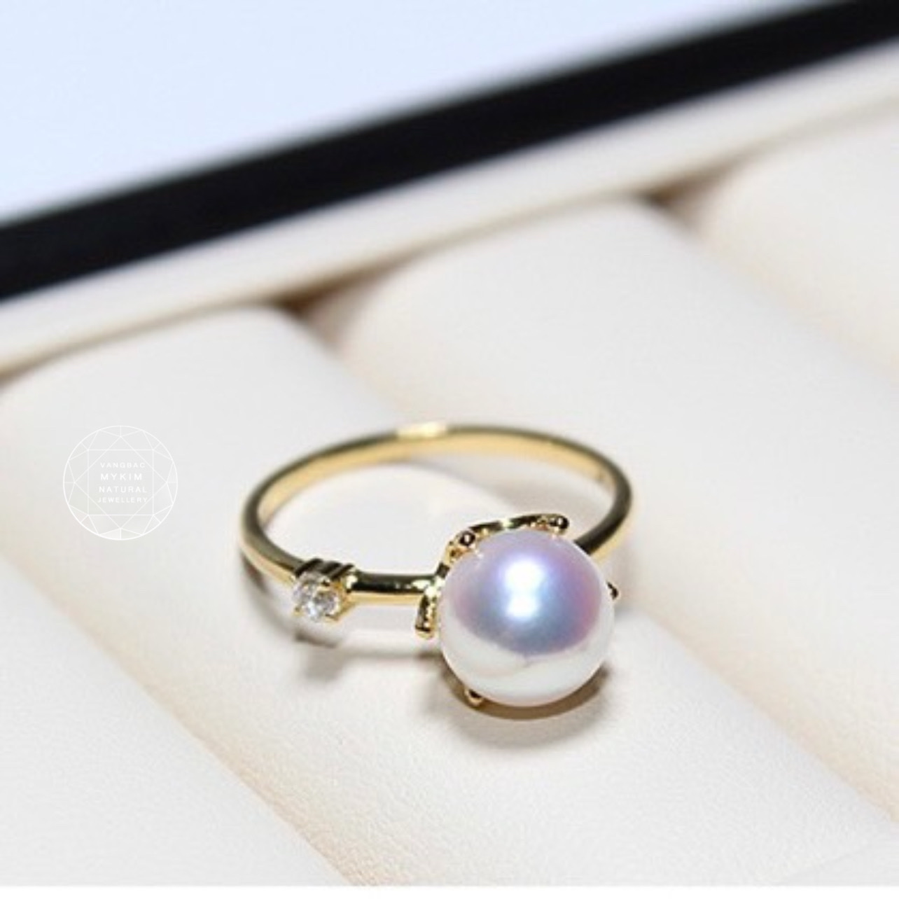 Nhẫn Ngọc Trai Trắng ánh hồng - Vàng 10 -14k - 18k