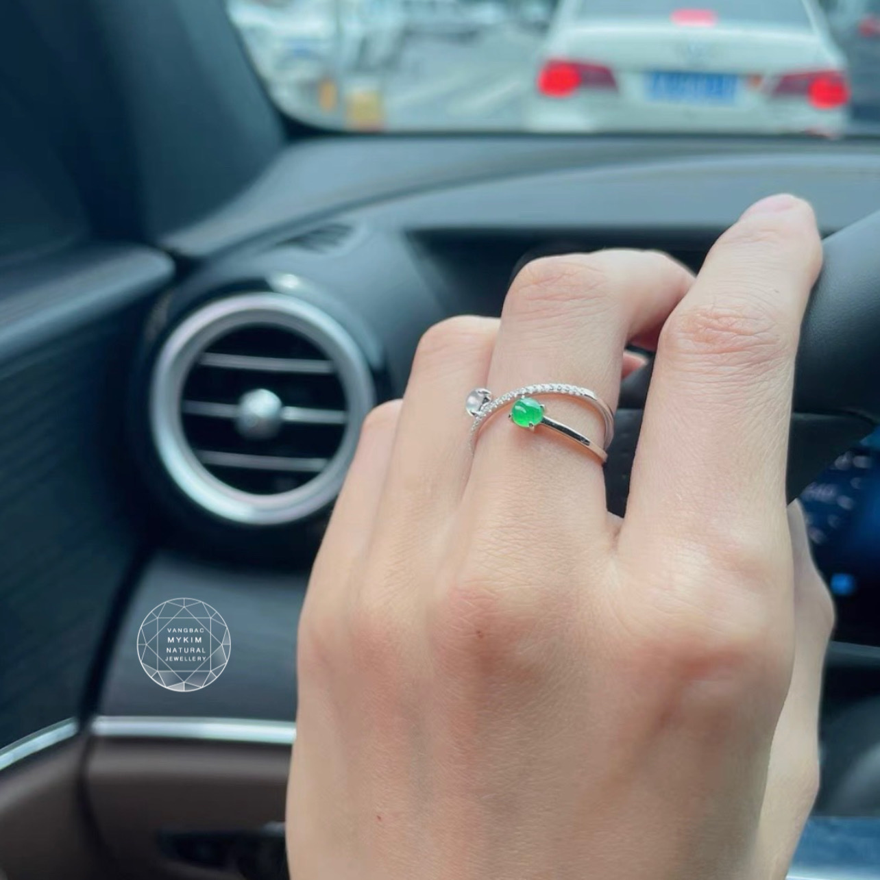 Nhẫn Ngọc Phỉ Thúy đánh kiểu 2 màu - Vàng trắng 14k - 18k