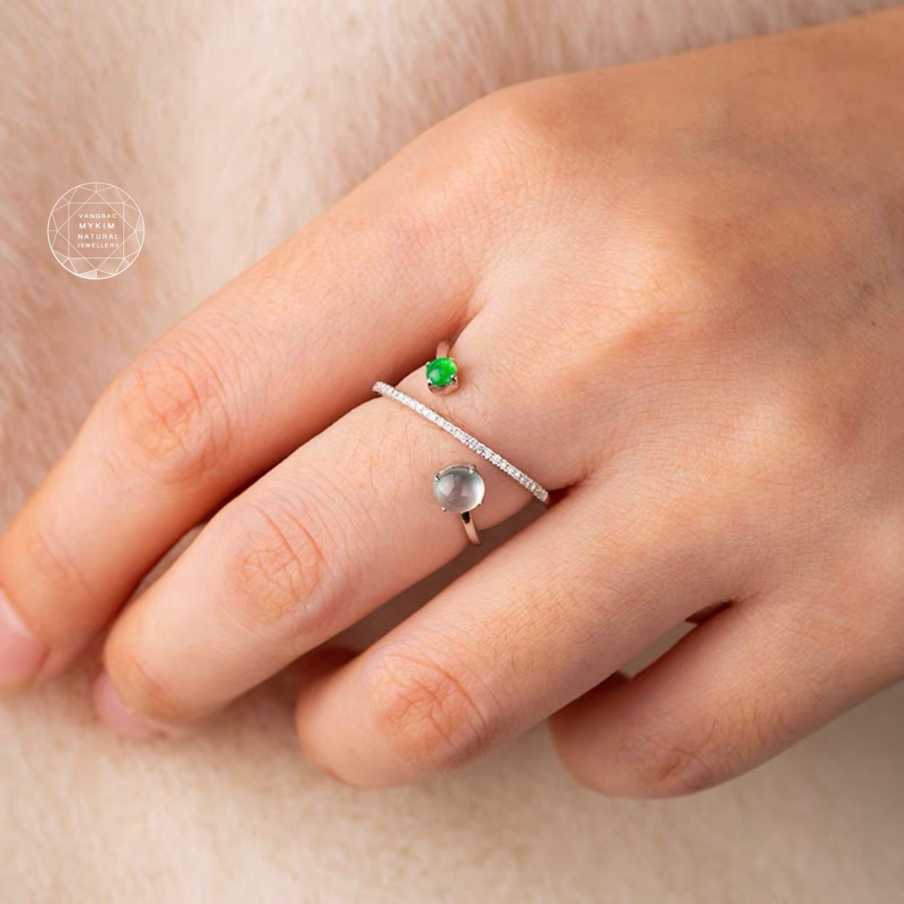 💍 Nhẫn Ngọc Phỉ Thúy 2 Màu – Vàng Trắng 10k | 14k – Đính Moissanite