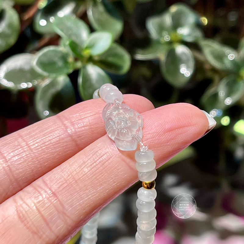 Chuỗi 4 Vòng Băng Trắng Xanh - Ngọc Phỉ Thúy Jadeite - mix Vàng 