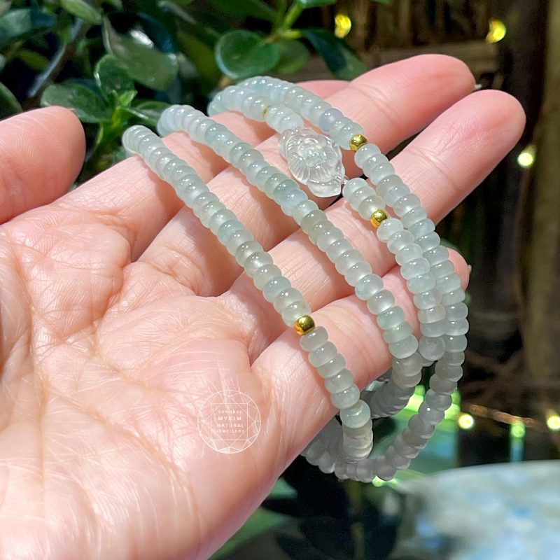 Chuỗi 4 Vòng Băng Trắng Xanh - Ngọc Phỉ Thúy Jadeite - Vàng 24k